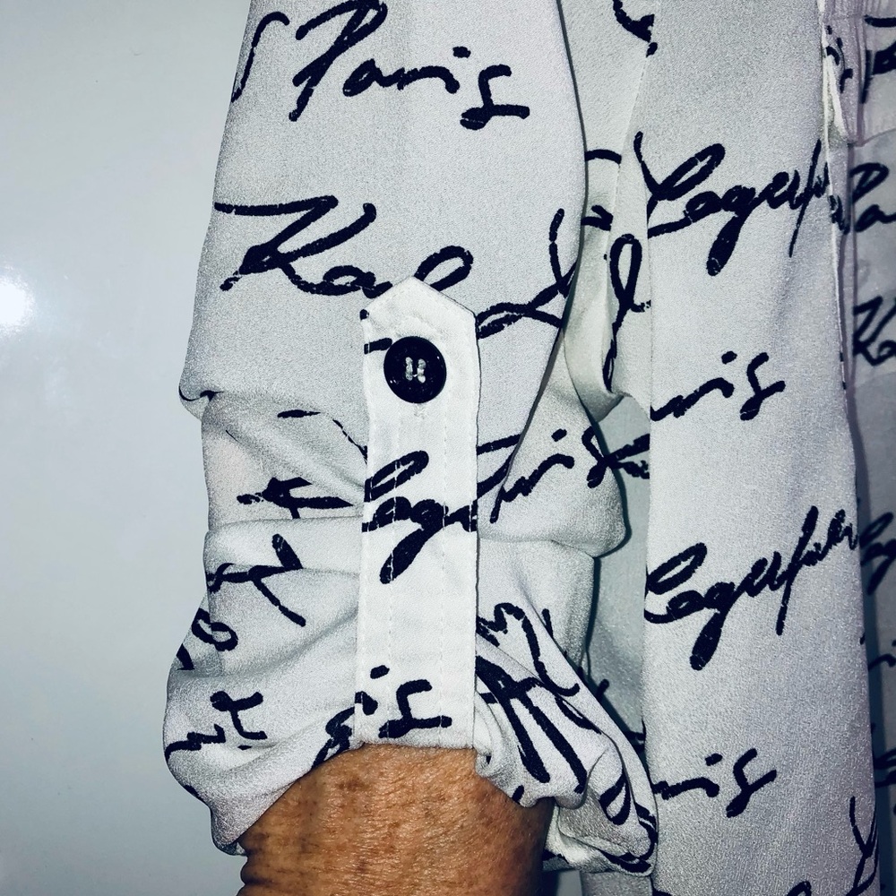 Karl Lagerfeld Paris Signature White/Black Long-sleeve Blouse - Picture 4 of 9